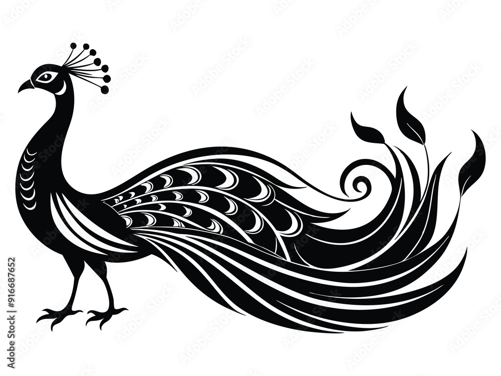 Fototapeta premium Peacock Birds silhouette vector illustration on white background