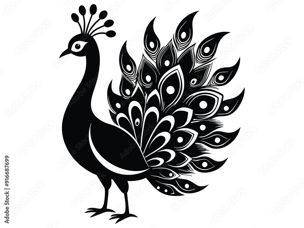 Fototapeta premium Peacock Birds silhouette vector illustration on white background
