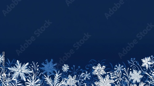 Dark blue Christmas background with white snowflakes at the bottom, creating a festive and elegant design perfect for holiday cards.