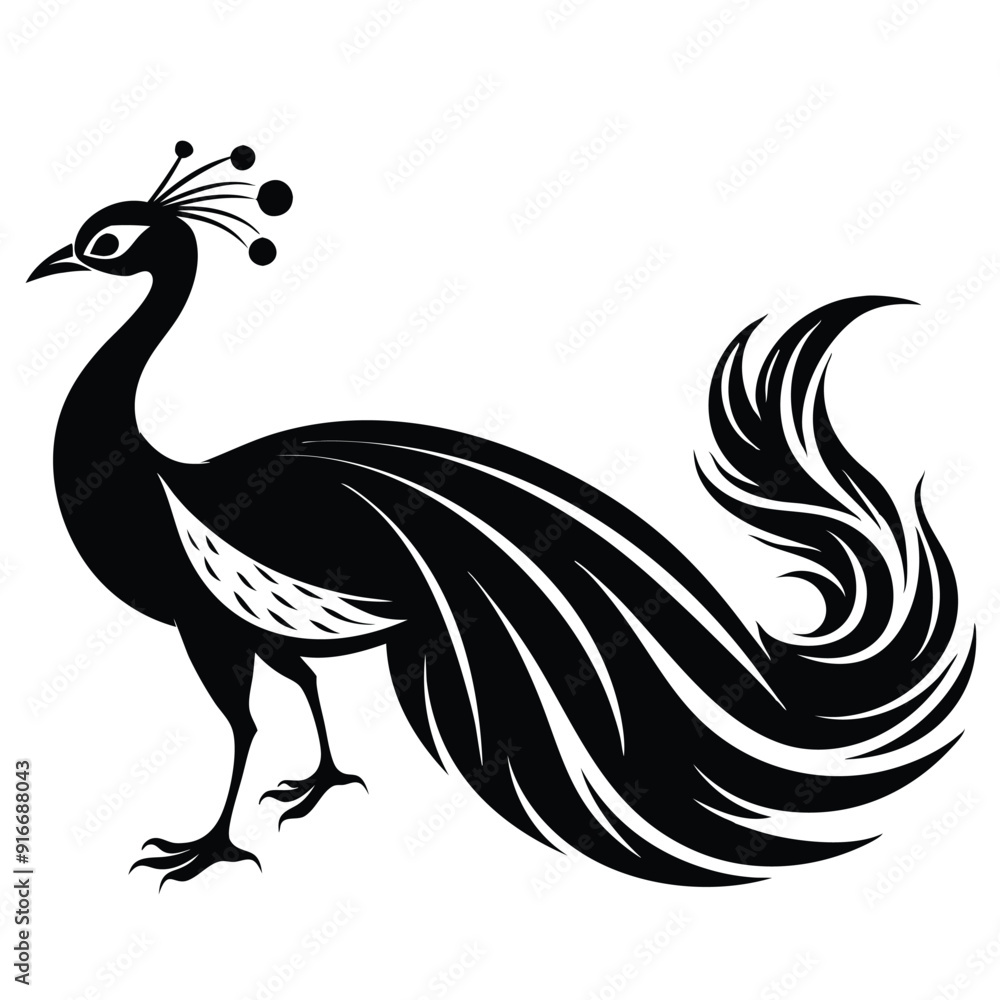Fototapeta premium Peacock Birds silhouette vector illustration on white background