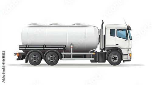 White Tanker Truck Side View Isolated on White Background