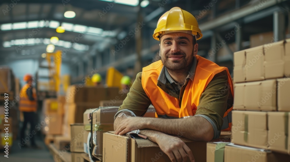 The warehouse worker smiling The warehouse worker smiling