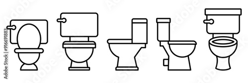 Toilet bowl set line icons on white background.