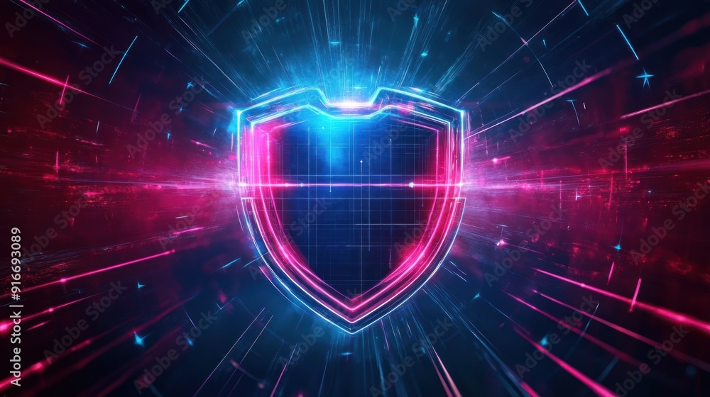 Obraz premium Cyber Security Shield with Neon Lights