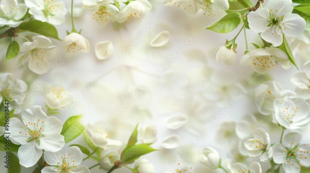 Background with white blossom border in spring Background with white blossom border in spring