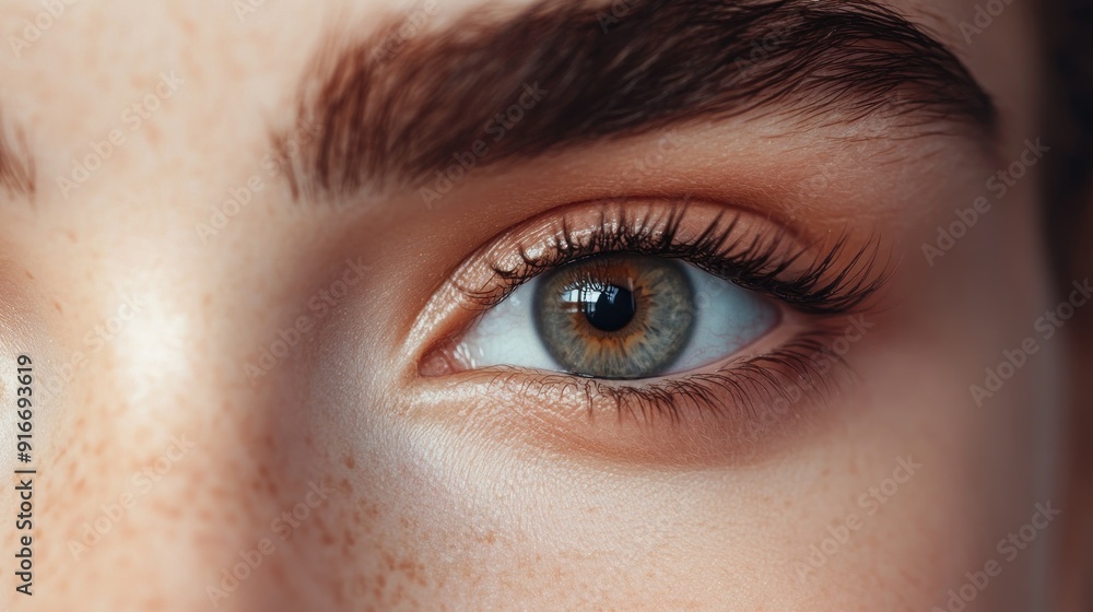 Obraz premium Close-up of a Woman's Eye with Freckles