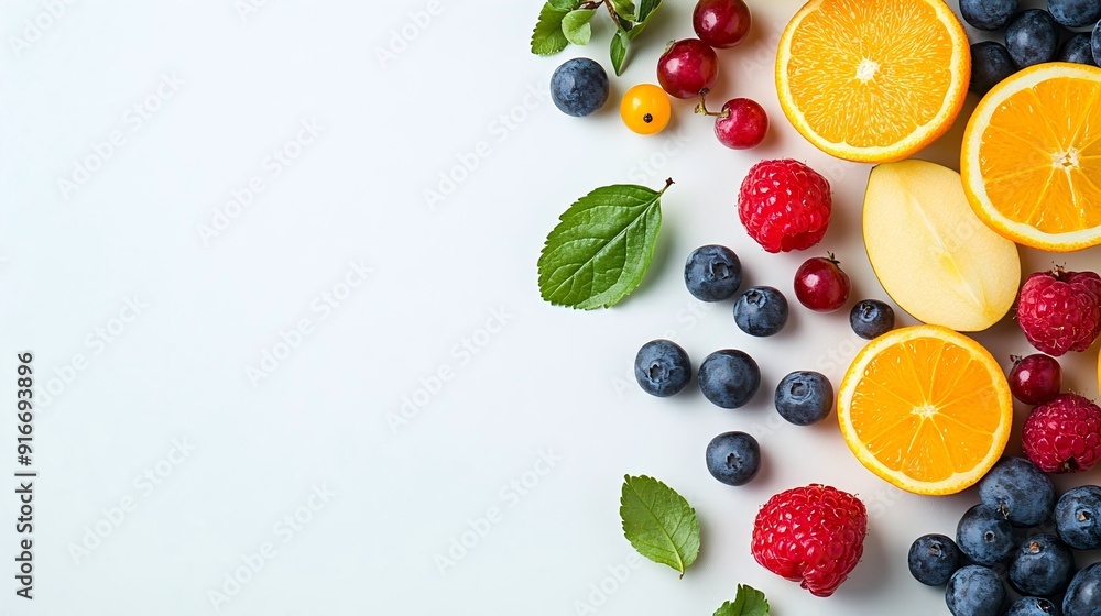 Colorful Fruit Array with Vibrant Hues on White Background for Product Branding, Fresh and Crisp Appearance Colorful Fruit Array with Vibrant Hues on White Background for Product Branding, Fresh and Crisp Appearance