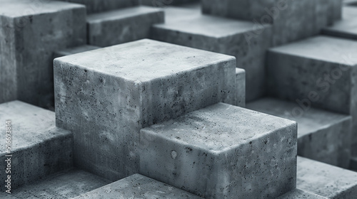 A group of concrete blocks stacked on top of each other, abstract background.