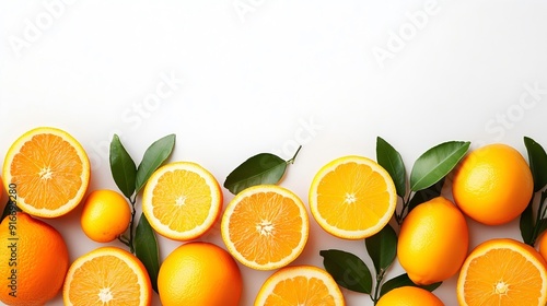 Zesty Citrus Fruits Display on White Backdrop for Promotional Advertising, Bright Yellow and Orange Oranges and Lemons, Fresh and Refreshing Concept.