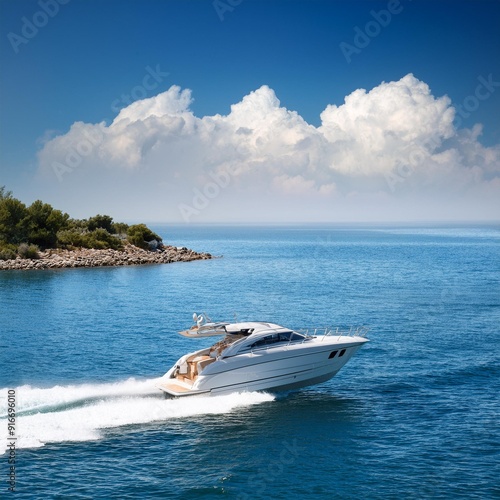 motorboat on the sea, AI generated photo