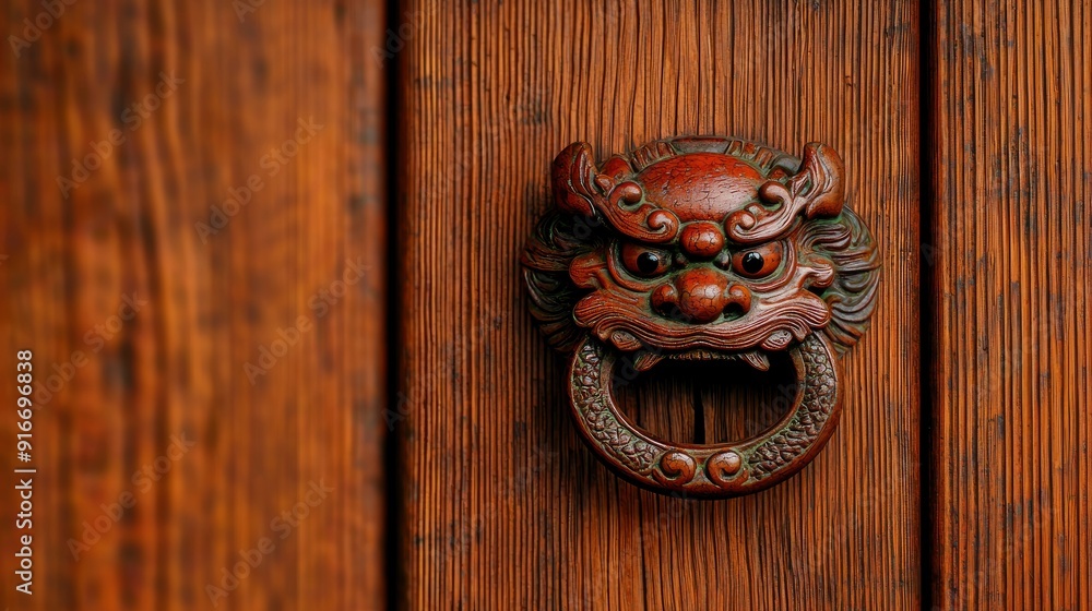 Traditional Dragon Knocker On An Old Door Traditional Dragon Knocker On An Old Door