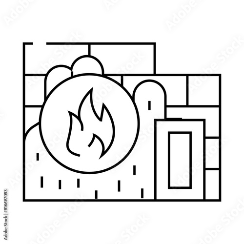 flame proof building material line icon vector. flame proof building material sign. isolated contour symbol black illustration
