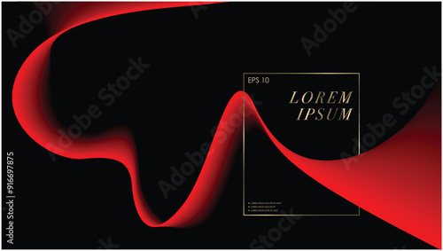 Red flowing wavy line design on black background. Luxury Red and Black Design system template. 