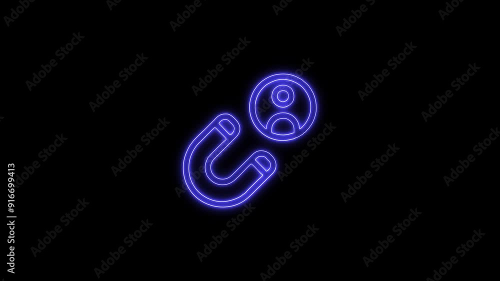 Neon Glowing Magnet User Icon Isolated on Black Background. 4K Ultra HD Video Motion Graphic Animation Neon Glowing Magnet User Icon Isolated on Black Background. 4K Ultra HD Video Motion Graphic Animation