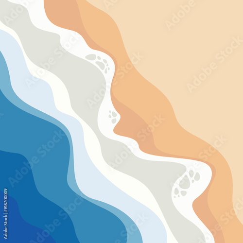 The waves crashing on the beach wet the sand art and illustration background
