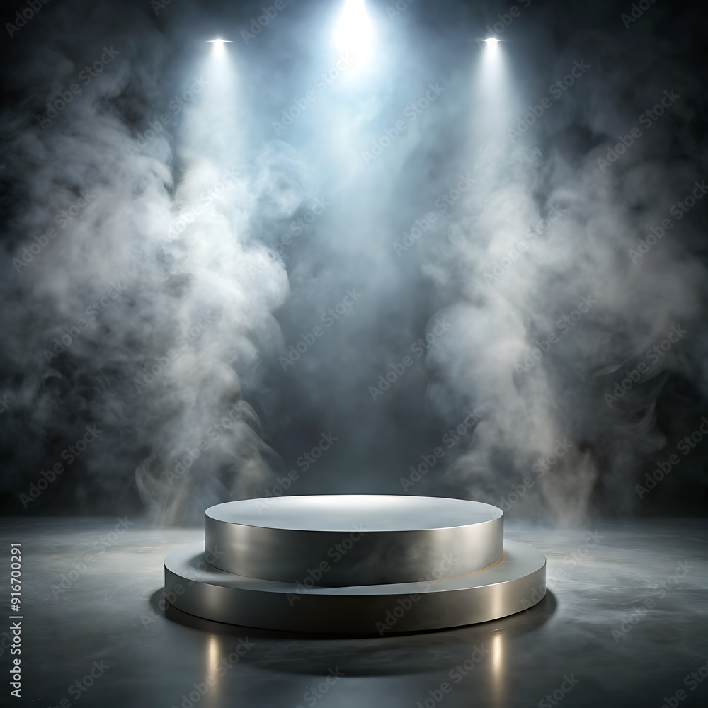 a large pedestal with gray background lights and smoke a large pedestal with gray background lights and smoke