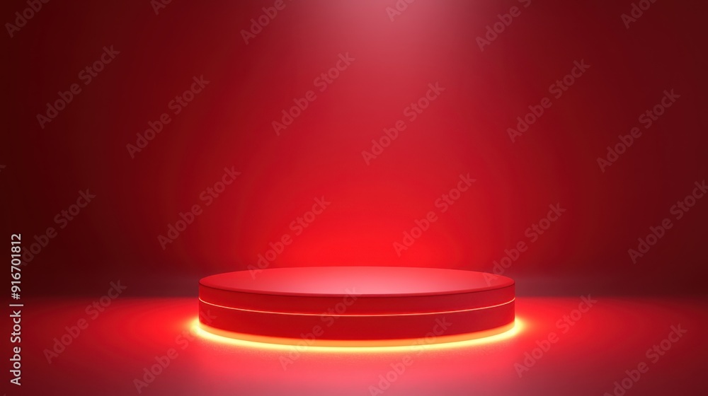 Dynamic Minimalist 3D Red Light Podium for Product Presentation in Soft Illumination Dynamic Minimalist 3D Red Light Podium for Product Presentation in Soft Illumination