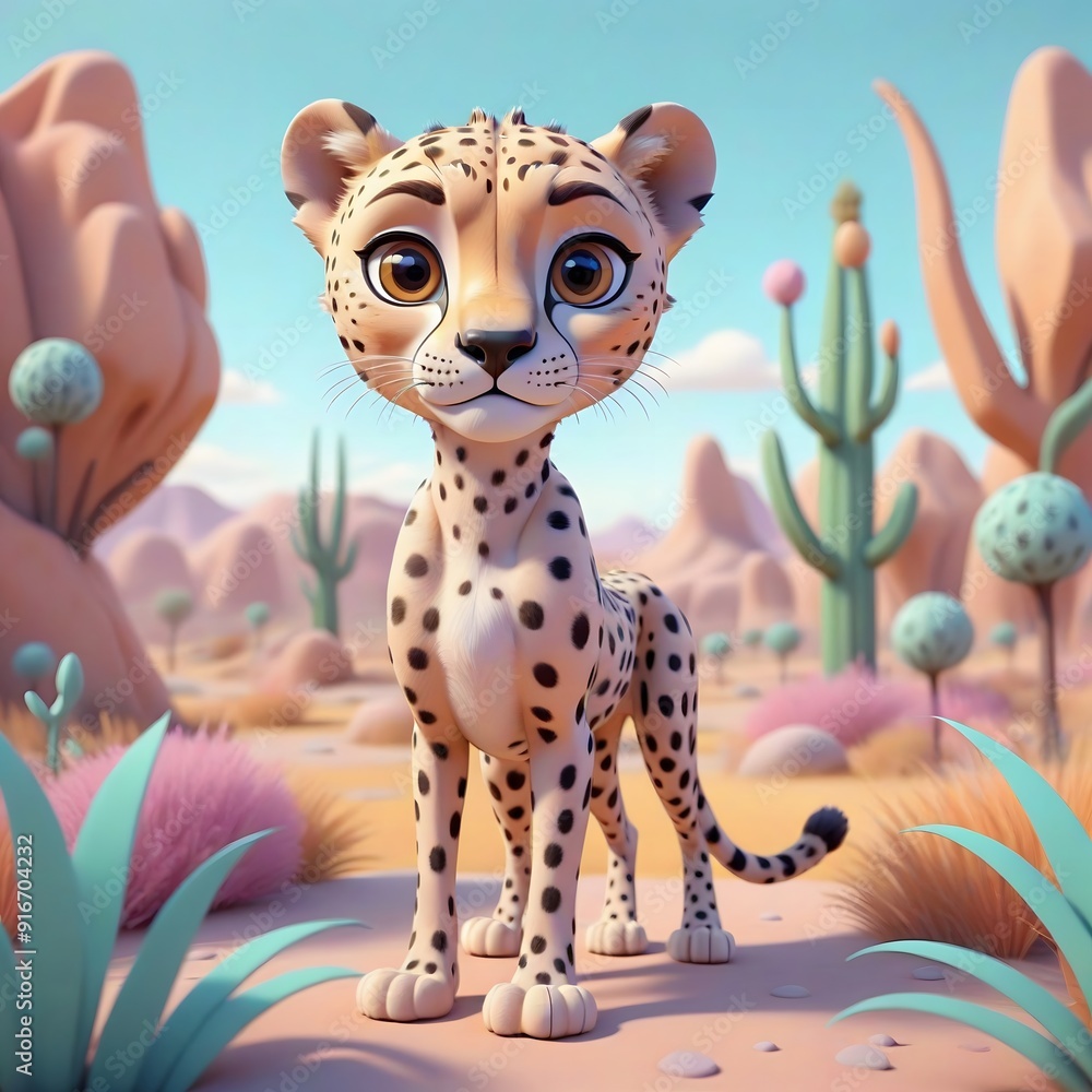 Cute cartoon cheetah in a desert landscape. Cute cartoon cheetah in a desert landscape.