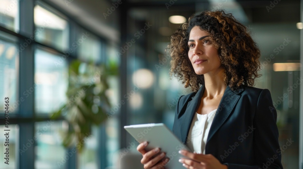 A woman in a business suit holding a tablet A woman in a business suit holding a tablet