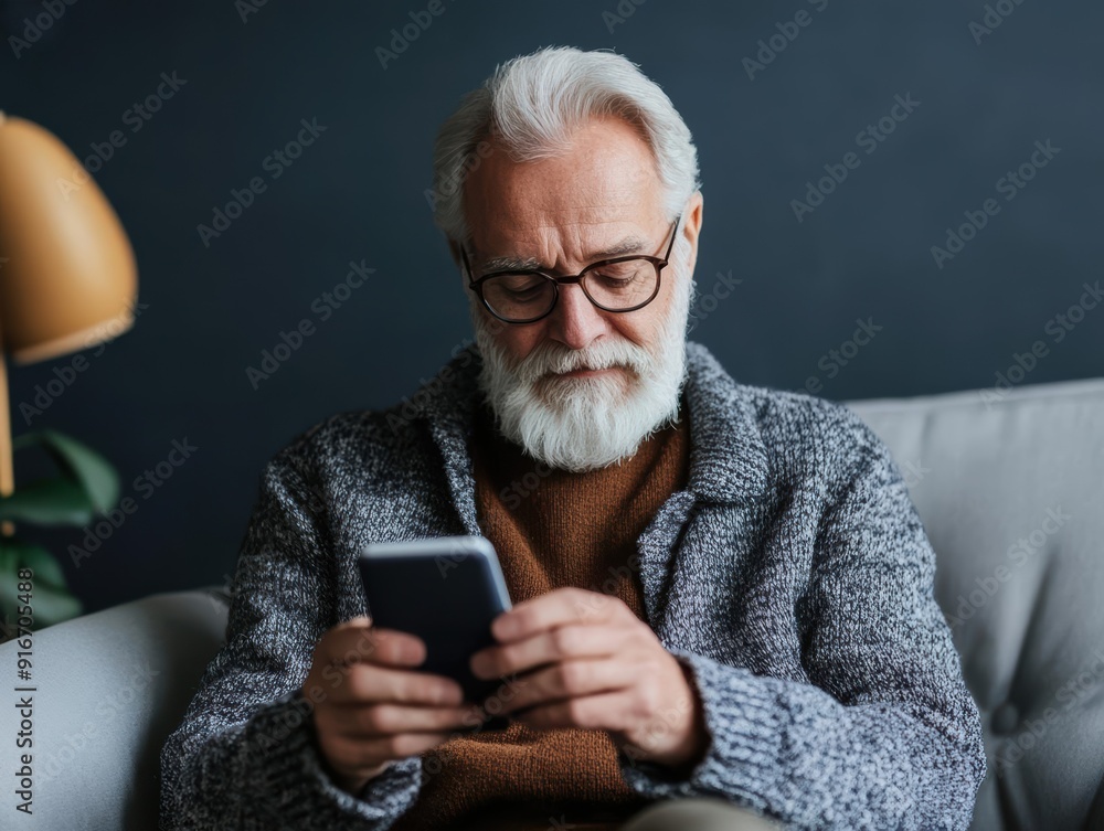 Happy retiree using a smartphone to check social security deposits, social security, modern convenience Happy retiree using a smartphone to check social security deposits, social security, modern convenience