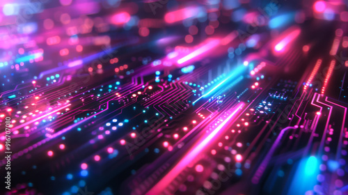 Computer chip with colorful background. Abstract background. Copy space.