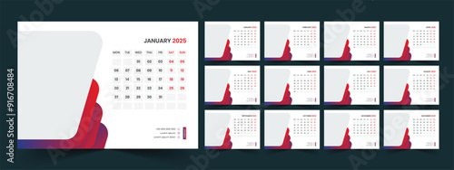 PrintCalendar 2025 planner corporate template design set. Week starts on Monday. template for annual calendar 2025