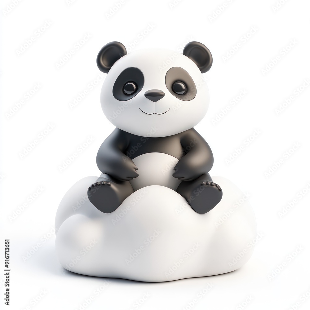 Fototapeta premium Cute Panda Sitting on a Cloud