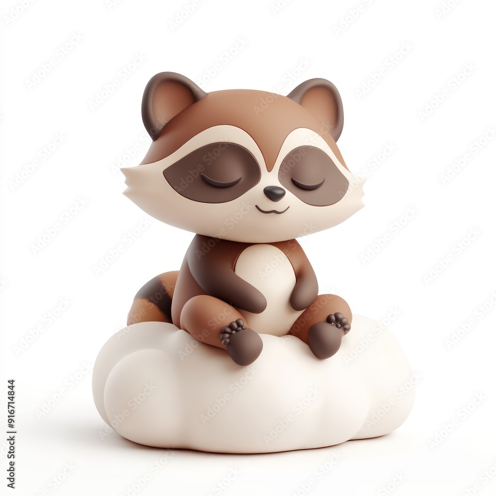 Fototapeta premium Cute Raccoon Sitting on Cloud
