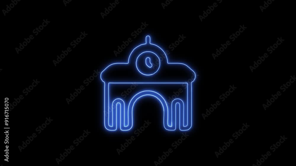 Neon Glowing Train Station Building Icon Isolated on Black Background. 4K Ultra HD Video Motion Graphic Animation Neon Glowing Train Station Building Icon Isolated on Black Background. 4K Ultra HD Video Motion Graphic Animation
