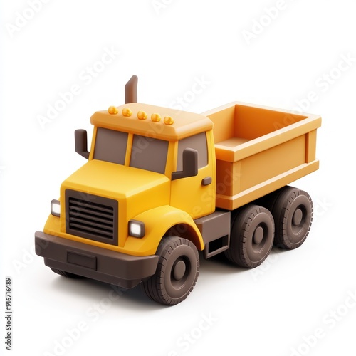 3D Rendered Cartoon Yellow Dump Truck