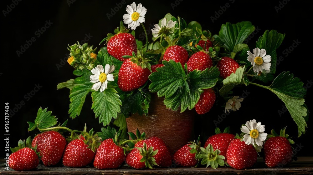 Point Color Kitten Sitting Next To A Vase Of Ripe Strawberries Point Color Kitten Sitting Next To A Vase Of Ripe Strawberries