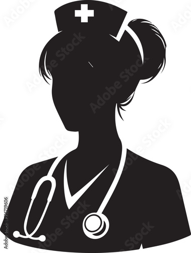 nurse silhouette vector art illustration