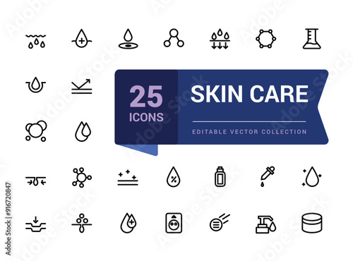 Skin care line icons set. Moisture cream, acid, anti wrinkle serum, creamed, collagen. Pixel perfect, minimalistic web and UI icon. Outline icon collections.