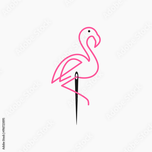flamingo with needle logo. monoline logo