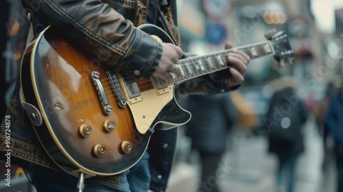 Guitarist playing rock music in the street