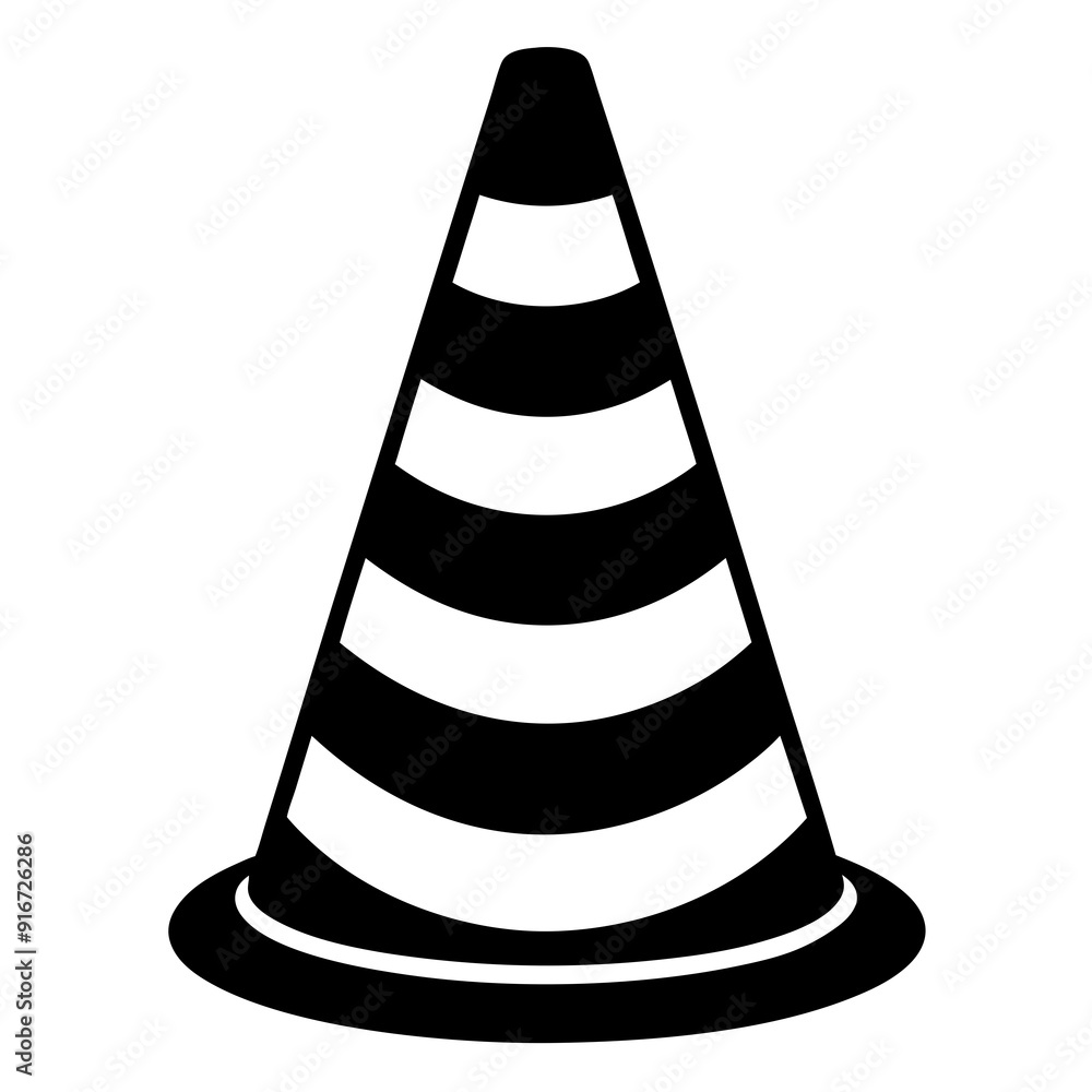 Traffic cone black with white stripes is standing up art vector illustration Traffic cone black with white stripes is standing up art vector illustration