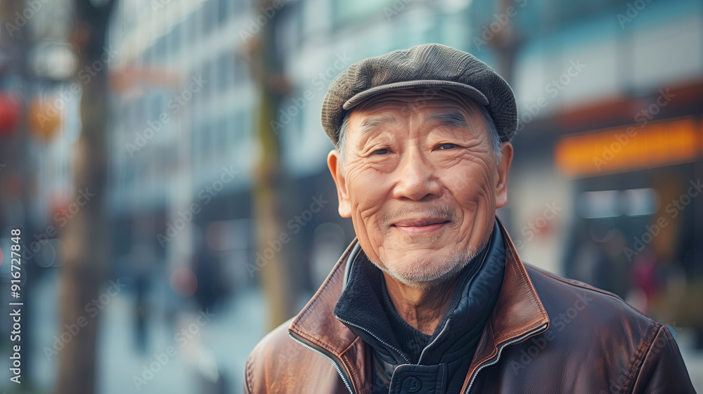 Happy older man in winter with copy space Happy older man in winter with copy space