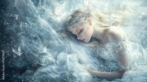 A fantasy-themed portrait with photo compositing and digital effects, creating an ethereal look,