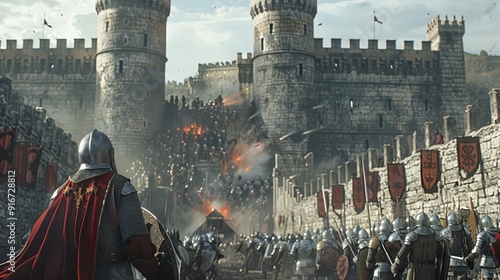 Knights breaching castle walls, intense melee combat