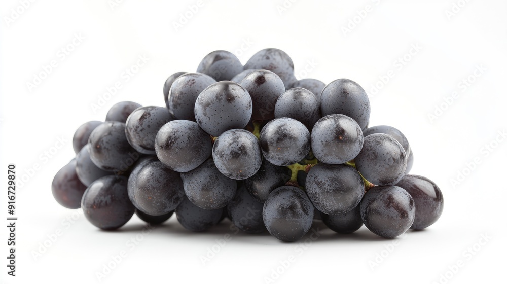 A cluster of fresh grapes, isolated on white, captured with full depth of field to showcase the rich color and intricate details. A cluster of fresh grapes, isolated on white, captured with full depth of field to showcase the rich color and intricate details.
