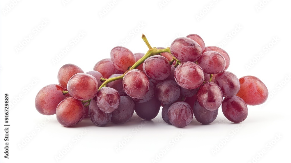 A cluster of fresh grapes, isolated on white, captured with full depth of field to showcase the rich color and intricate details. A cluster of fresh grapes, isolated on white, captured with full depth of field to showcase the rich color and intricate details.