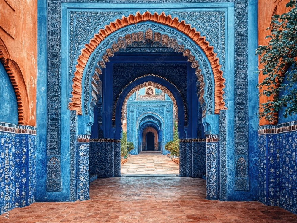 Fototapeta premium A blue archway with orange trim