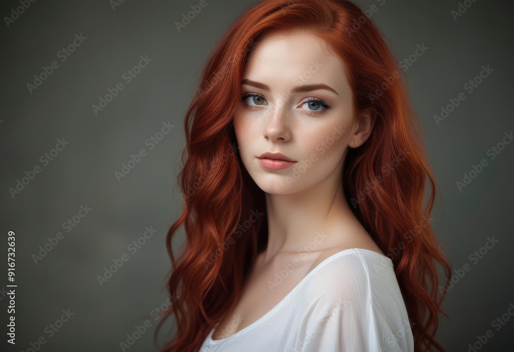portrait of beautiful young woman with red hair, ai portrait of beautiful young woman with red hair, ai
