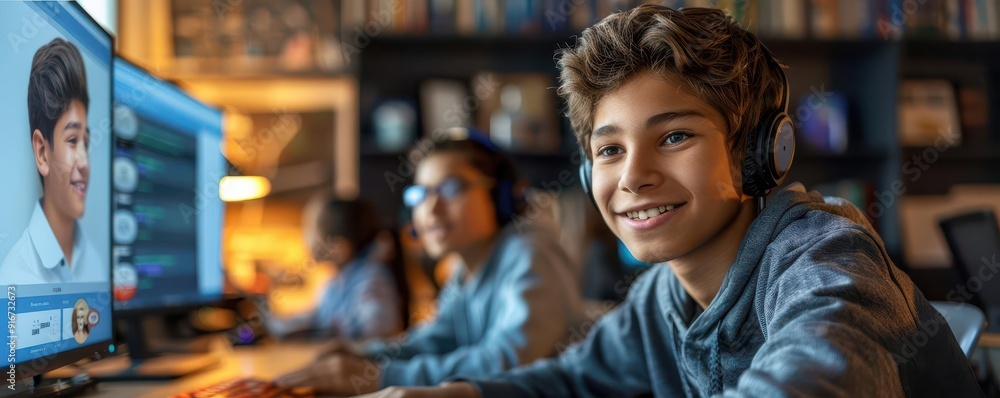 Students engaging in remote classroom interaction, guided by digital lesson planning, exploring online education trends Students engaging in remote classroom interaction, guided by digital lesson planning, exploring online education trends