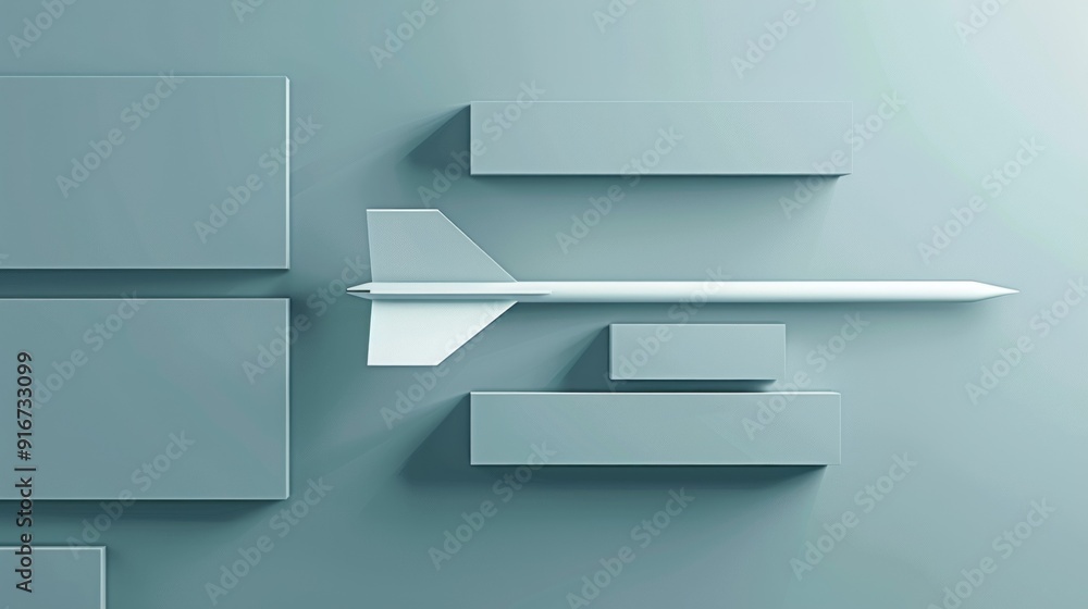 White arrow over rectangular shapes. An abstract image with a white arrow hovering above rectangular shapes against a muted blue background. White arrow over rectangular shapes. An abstract image with a white arrow hovering above rectangular shapes against a muted blue background.