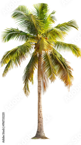 "Gorgeous Coconut Palm Tree with Verdant Fronds, Displayed Naturally, Isolated On Transparent Background."