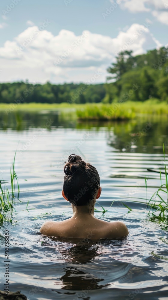 Fototapeta premium Woman Swimming in a Lake