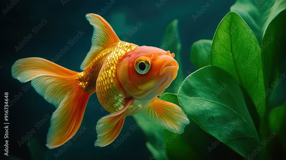Goldfish Swimming Close-Up In An Aquarium Pond Goldfish Swimming Close-Up In An Aquarium Pond