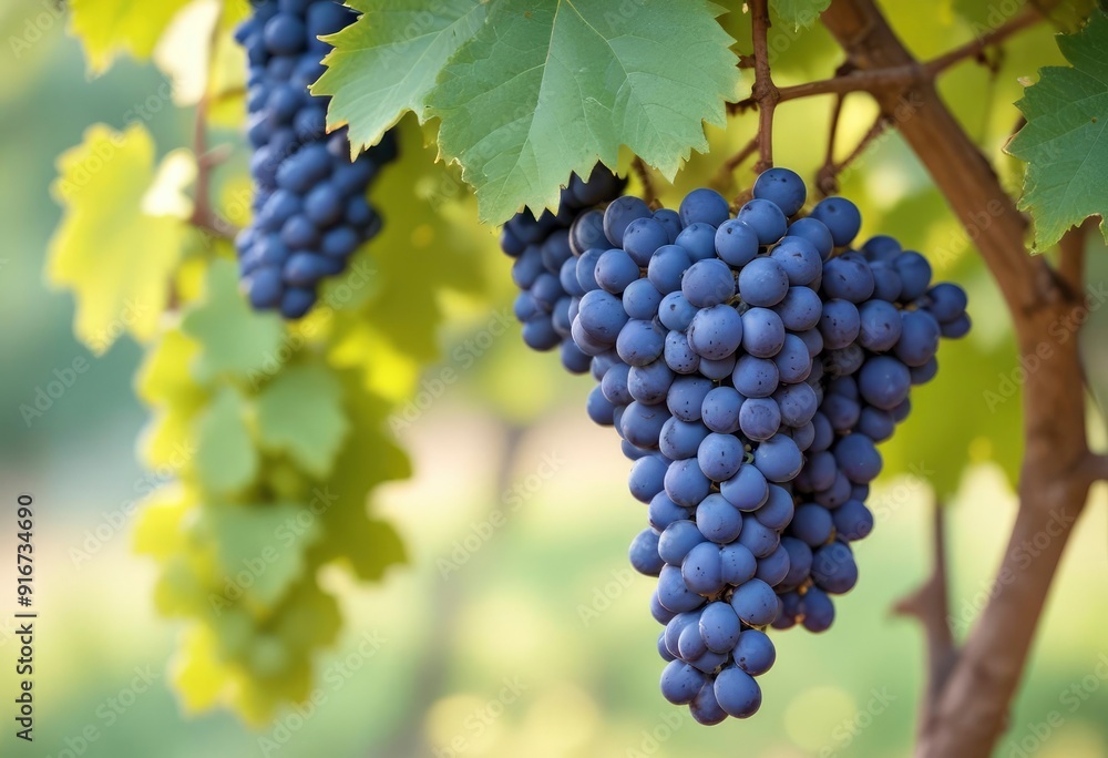 blue wine grapes on branch and blurred background, ai blue wine grapes on branch and blurred background, ai