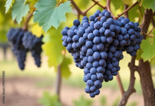 Wallpaper Mural blue wine grapes on branch and blurred background, ai Torontodigital.ca